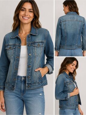 Old Navy Women’s Classic Blue Denim Jacket 100% Cotton Size Large Timeless